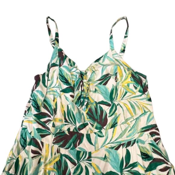 Torrid Challis Tie Front‎ Romper Painted Tropical Green Palm Leaf Plus Size 1X - Picture 2 of 7